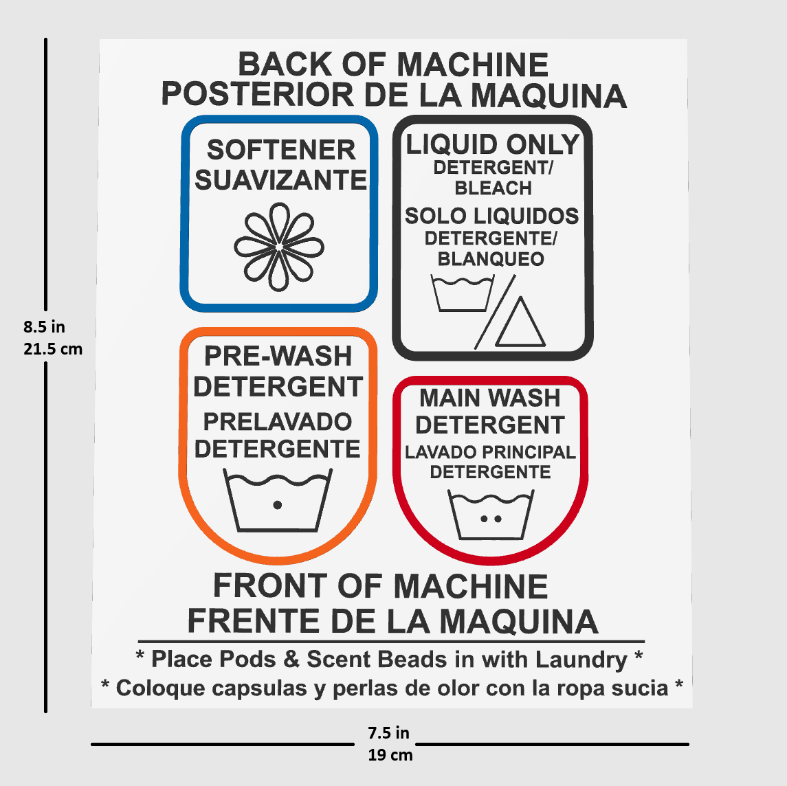 Speed Queen soap tray label dimensions and measurements